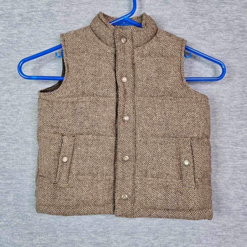 Janie and Jack Boys Brown Herringbone Wool Blend Puffer Vest Size 2T